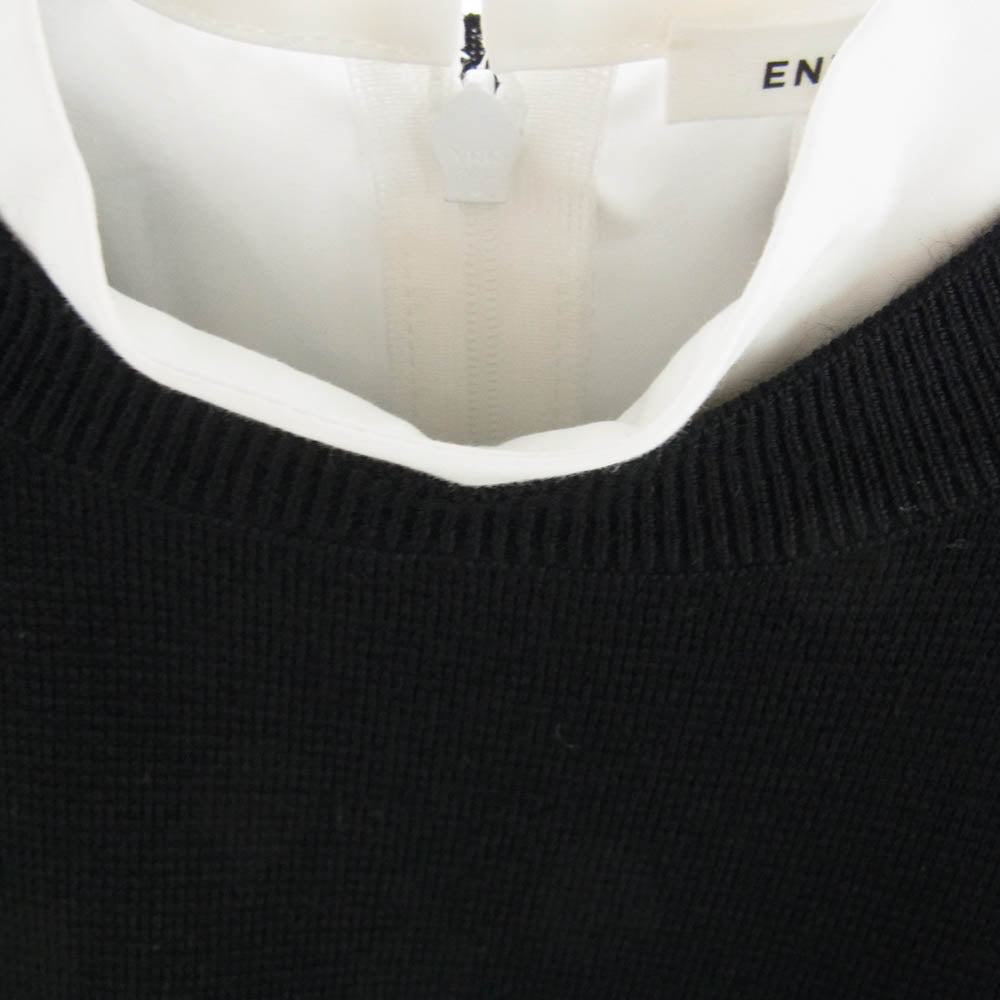 ENFOLD エンフォルド 300fa733-1880 KNIT-LAYERED PLEATS DRESS ニットレイヤード プリーツ ドレス ロング ワンピース ブラック系 ホワイト系 36【極上美品】【中古】