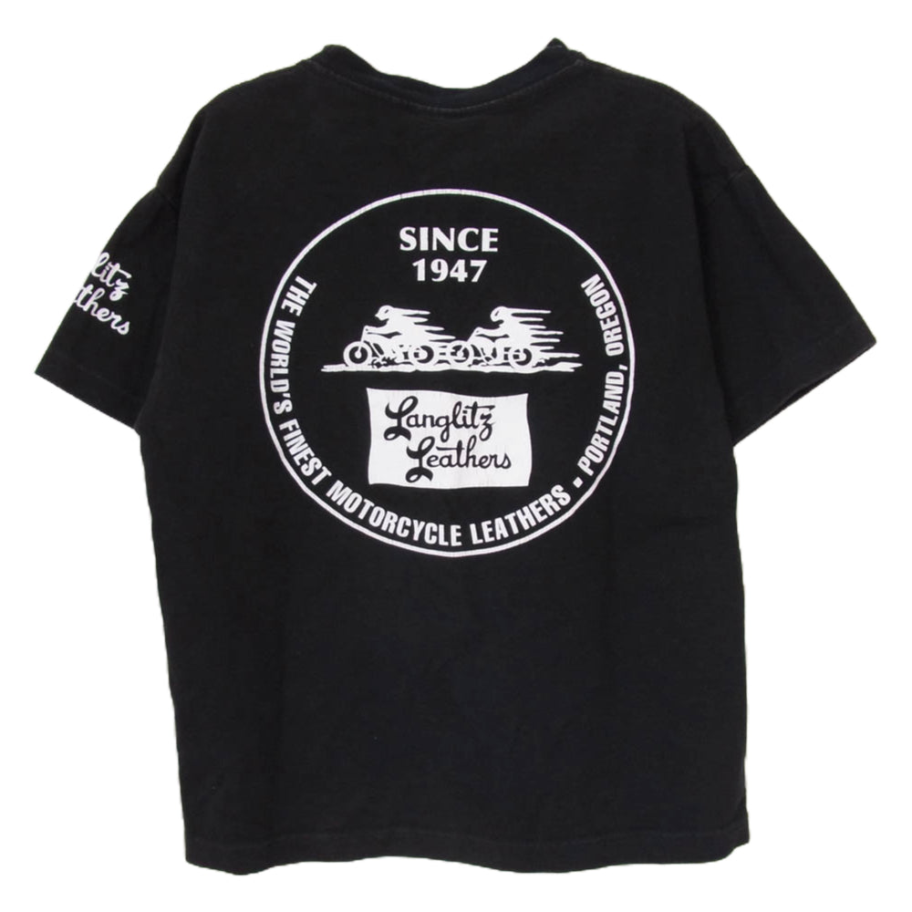 LANGLITZ LEATHERS ラングリッツレザーズ プリント 半袖 ショートスリーブ クルーネック Tシャツ ブラック系 M【中古】