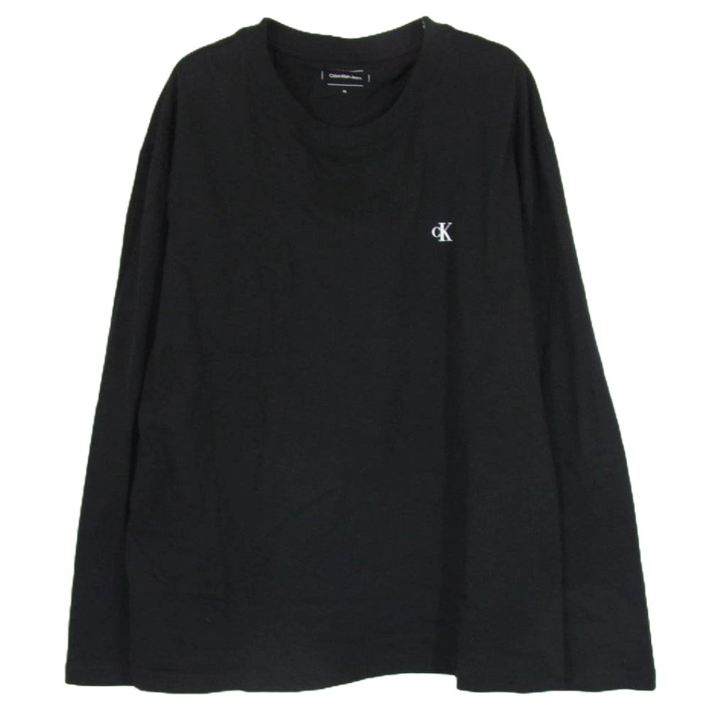 CALVIN KLEIN カルバンクライン 24AW J326901 CK ロゴプリント クルーネック 長袖 Tシャツ カットソー ブラック系 XL【美品】【中古】