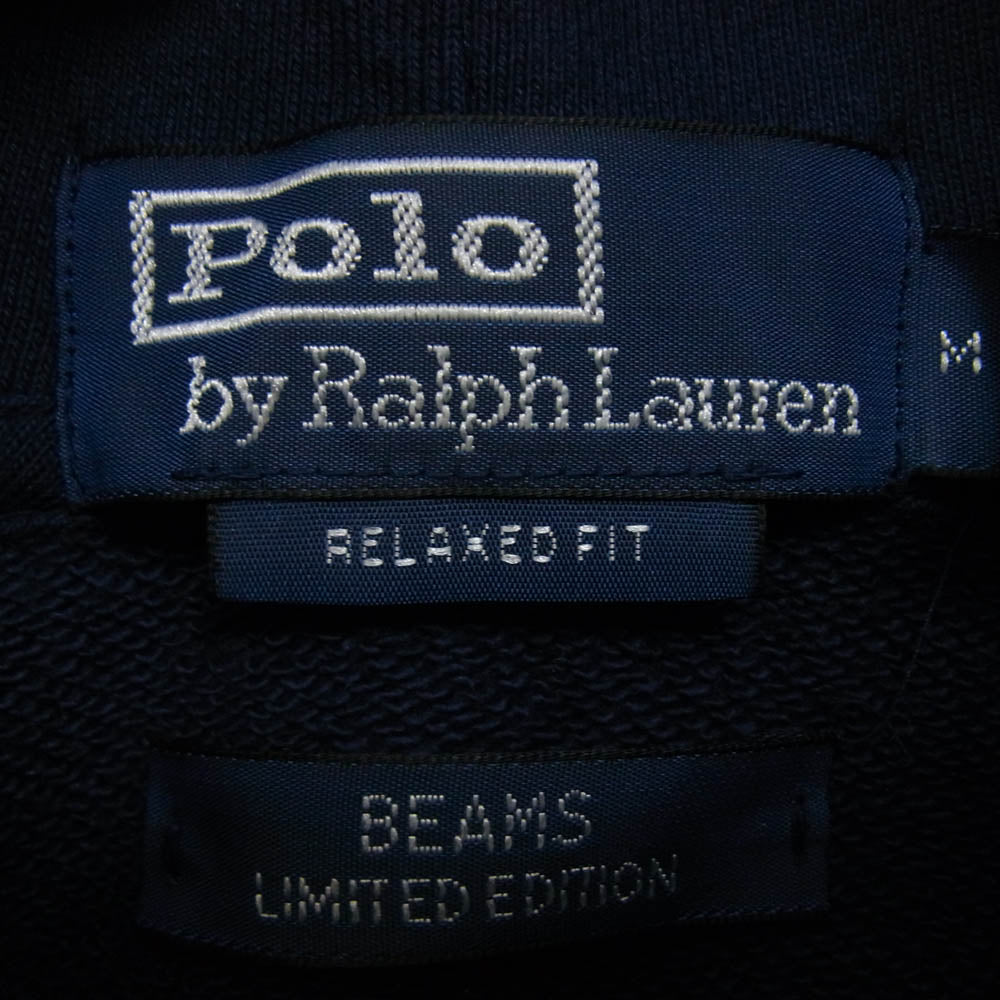 POLO RALPH LAUREN ポロ・ラルフローレン BEAMS ビームス別注 LIMITED EDITION リミテッドエディション Navy and Gold Logo Collection ポロベア プルオーバー パーカー フーディ ネイビー系 M【美品】【中古】