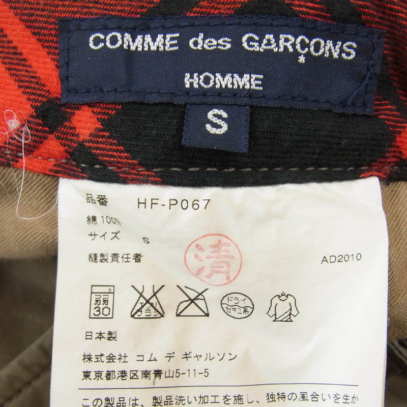 COMME des GARCONS HOMME コムデギャルソンオム HF-P067 AD2010 裏地チェック コットン カーゴ パンツ カーキ系 S【中古】