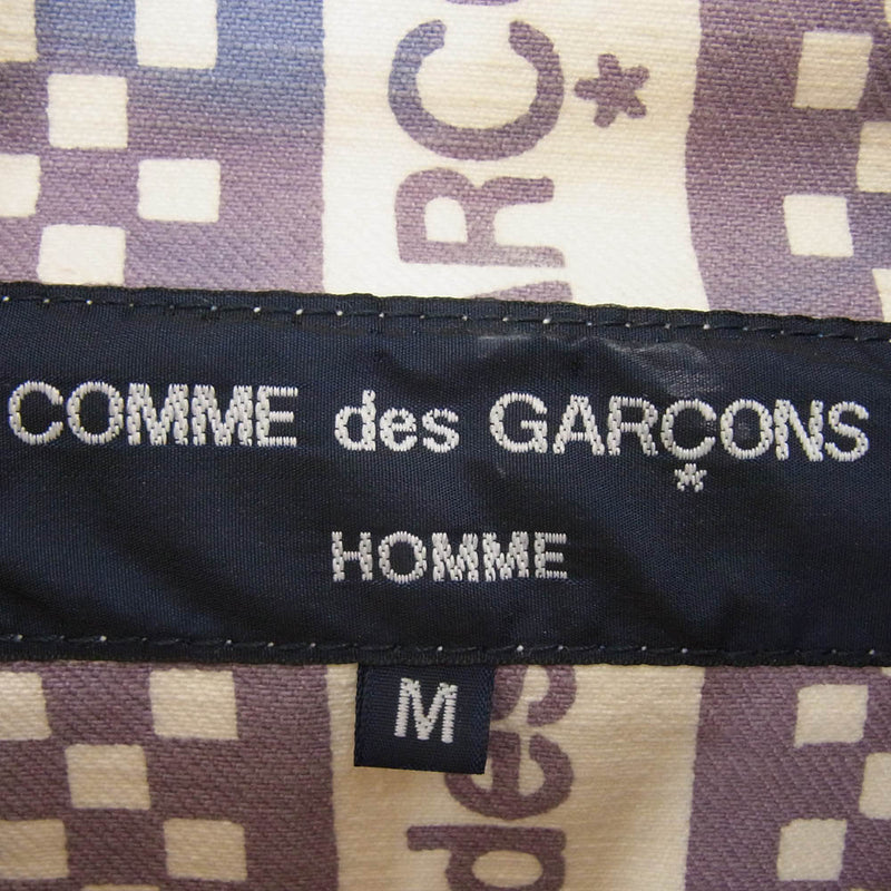 COMME des GARCONS HOMME コムデギャルソンオム HM-J033 田中オム デカタグ AD2003 裏地ロゴ総柄 丸襟 デニム シャツ ジャケット オフホワイト系 M【中古】