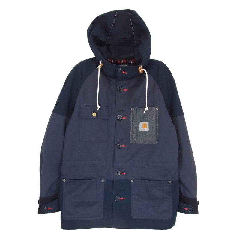 Carhartt カーハート WS-J908 eYe JUNYA WATANABE COMME DES GARCONS MAN アイ ジュンヤワタナベ コムデギャルソン マン ロゴ フード付き 裏地チェック シャツ ジャケット ネイビー系 S【中古】