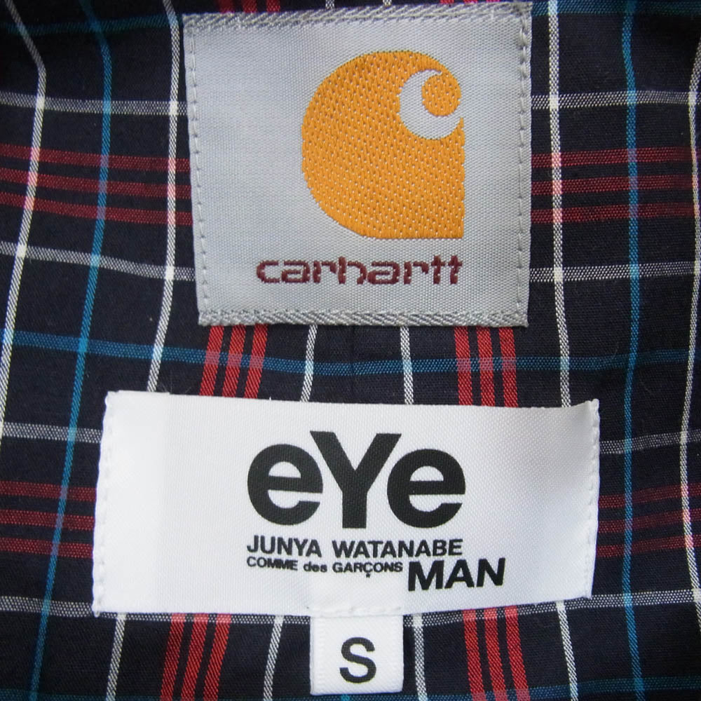 Carhartt カーハート WS-J908 eYe JUNYA WATANABE COMME DES GARCONS MAN アイ ジュンヤワタナベ コムデギャルソン マン ロゴ フード付き 裏地チェック シャツ ジャケット ネイビー系 S【中古】