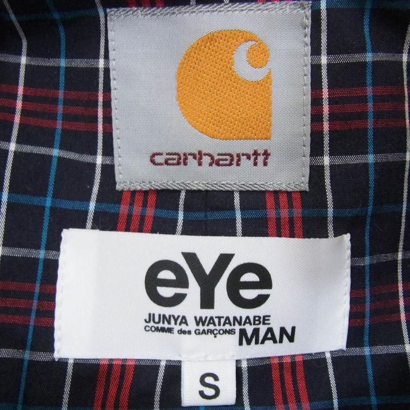 Carhartt カーハート WS-J908 eYe JUNYA WATANABE COMME DES GARCONS MAN アイ ジュンヤワタナベ コムデギャルソン マン ロゴ フード付き 裏地チェック シャツ ジャケット ネイビー系 S【中古】