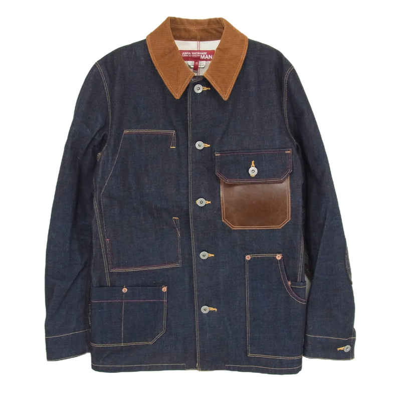 JUNYA WATANABE COMME des GARCONS MAN ジュンヤワタナベコムデギャルソンマン 12AW WJ-J201 × Levi’s リーバイス 襟コーデュロイ レザーポケット カバーオール デニム ジャケット インディゴブルー系 XS【中古】