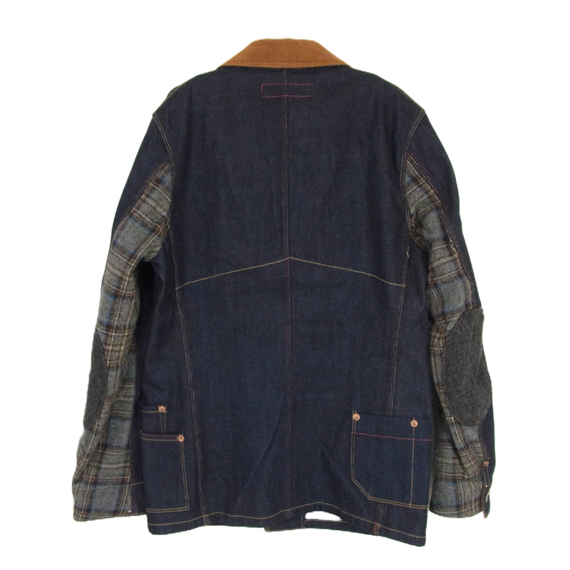 JUNYA WATANABE COMME des GARCONS MAN ジュンヤワタナベコムデギャルソンマン 12AW WJ-J201 × Levi’s リーバイス 襟コーデュロイ レザーポケット カバーオール デニム ジャケット インディゴブルー系 XS【中古】