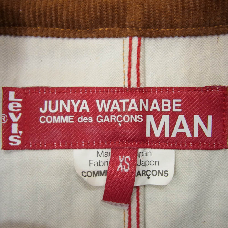 JUNYA WATANABE COMME des GARCONS MAN ジュンヤワタナベコムデギャルソンマン 12AW WJ-J201 × Levi’s リーバイス 襟コーデュロイ レザーポケット カバーオール デニム ジャケット インディゴブルー系 XS【中古】