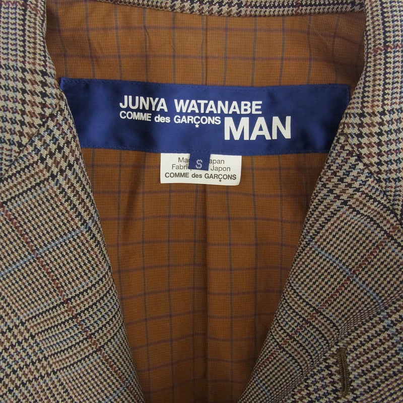 JUNYA WATANABE COMME des GARCONS MAN ジュンヤワタナベコムデギャルソンマン WD-J022 AD2019 千鳥格子 肩パッド入り 切替 3B テーラード ジャケット ブラウン系 S【中古】