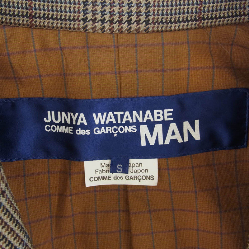 JUNYA WATANABE COMME des GARCONS MAN ジュンヤワタナベコムデギャルソンマン WD-J022 AD2019 千鳥格子 肩パッド入り 切替 3B テーラード ジャケット ブラウン系 S【中古】