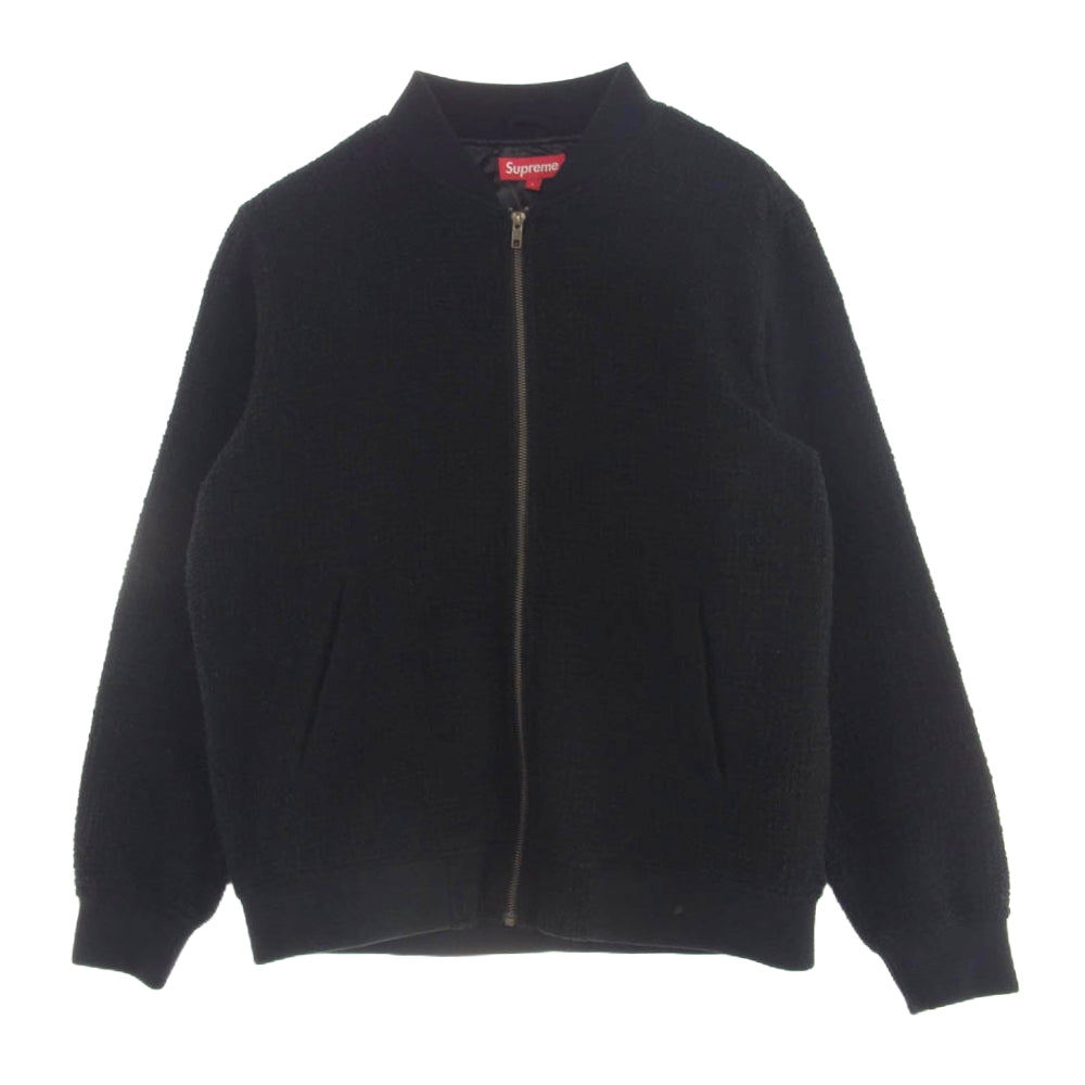 Supreme シュプリーム 16SS Boucle Varsity Jacket バックアーチロゴ フライト ジャケット ブルゾン ヴァーシティジャケット ブラック系 L【中古】