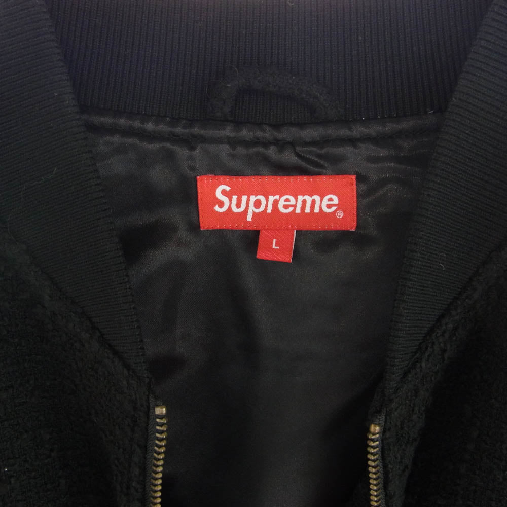 Supreme シュプリーム 16SS Boucle Varsity Jacket バックアーチロゴ フライト ジャケット ブルゾン ヴァーシティジャケット ブラック系 L【中古】