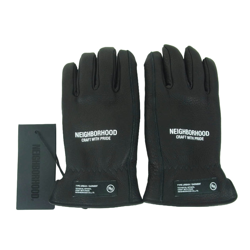 NEIGHBORHOOD ネイバーフッド 24AW 242DPNH-AC01 LEATHER BOA GLOVES レザー ボア グローブ 手袋 ブラック系 M 24cm【極上美品】【中古】