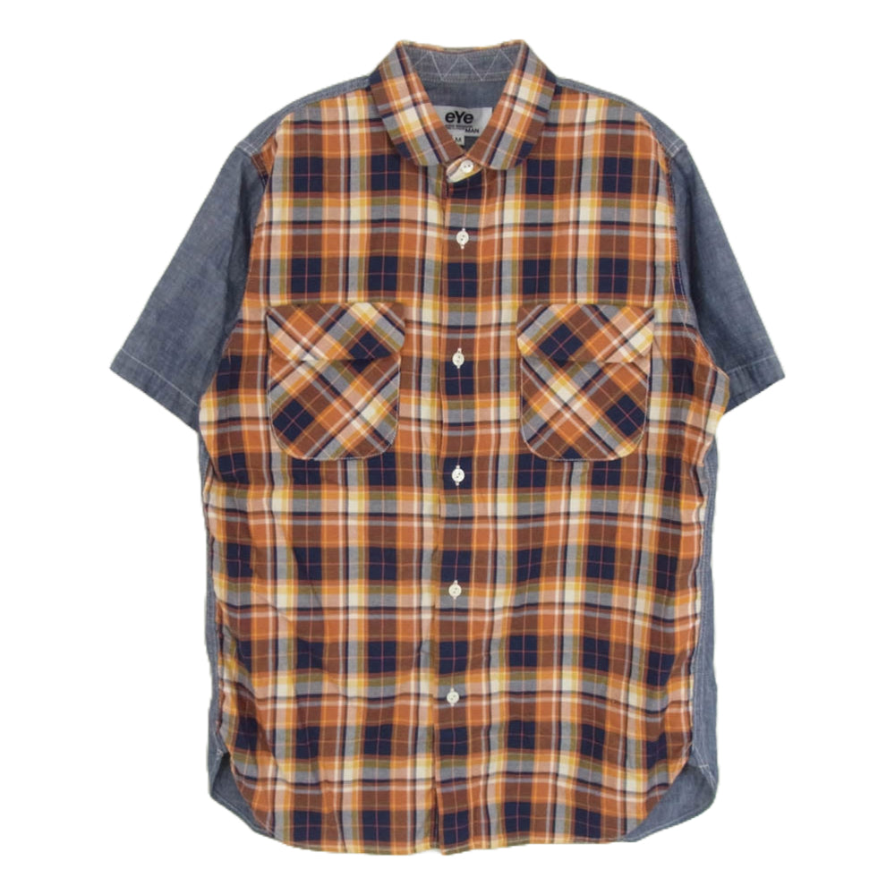 JUNYA WATANABE COMME des GARCONS MAN ジュンヤワタナベコムデギャルソンマン WS-B903 eye アイ 丸襟 切替 半袖 チェック シャツ オレンジ系 M【中古】