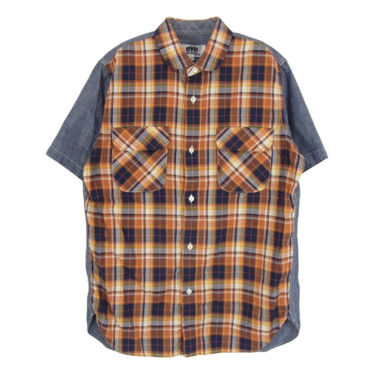 JUNYA WATANABE COMME des GARCONS MAN ジュンヤワタナベコムデギャルソンマン WS-B903 eye アイ 丸襟 切替 半袖 チェック シャツ オレンジ系 M【中古】