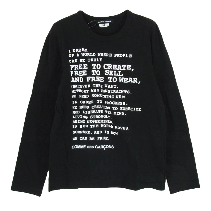 COMME des GARCONS コムデギャルソン 10ss PE-T062 I DREAM LS TEE FREE TO CREATE 長袖 カットソー ブラック系 S【中古】