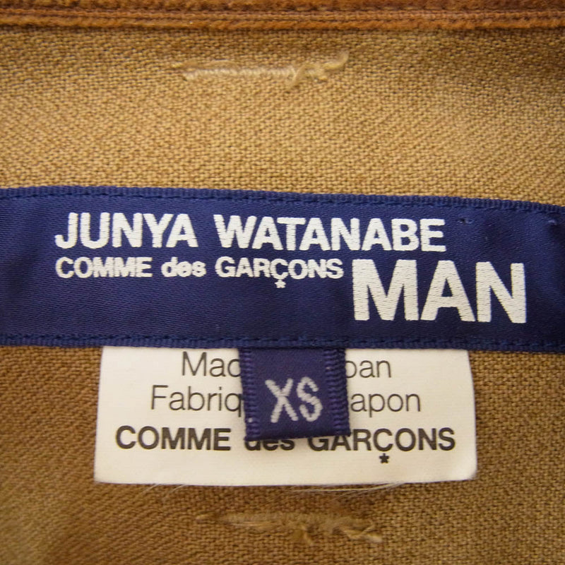 JUNYA WATANABE COMME des GARCONS MAN ジュンヤワタナベコムデギャルソンマン WJ-B030 異素材切替 再構築 ドッキング エルボーパッチ チェック 長袖 ネルシャツ ブラウン系 XS【中古】