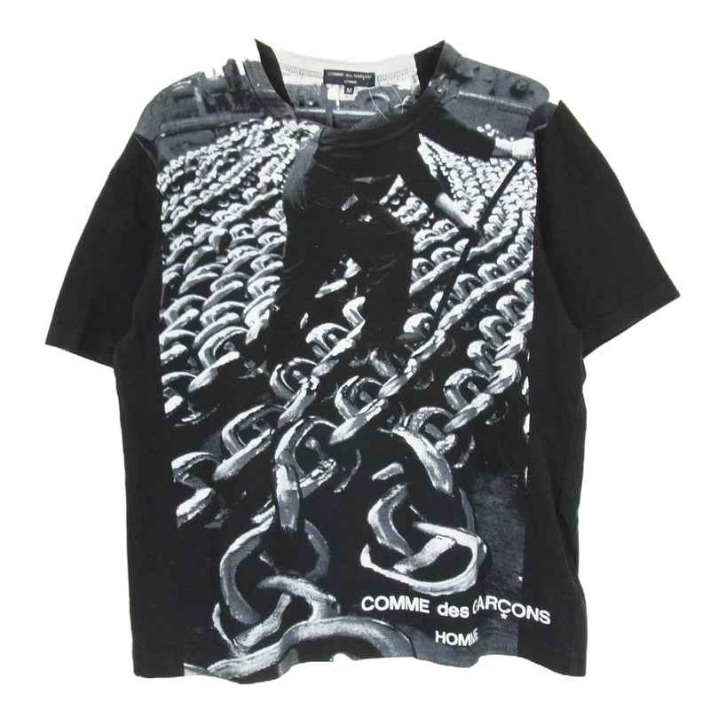 COMME des GARCONS HOMME コムデギャルソンオム 04SS HM-T040 アーカイブ チェーン デザイン ロゴ 半袖 Tシャツ カットソー ブラック系 M【中古】