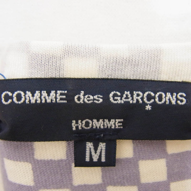 COMME des GARCONS HOMME コムデギャルソンオム 04SS HM-T032 アーカイブ ロゴプリント チェッカーフラッグ 半袖 Tシャツ ホワイト系 M【中古】