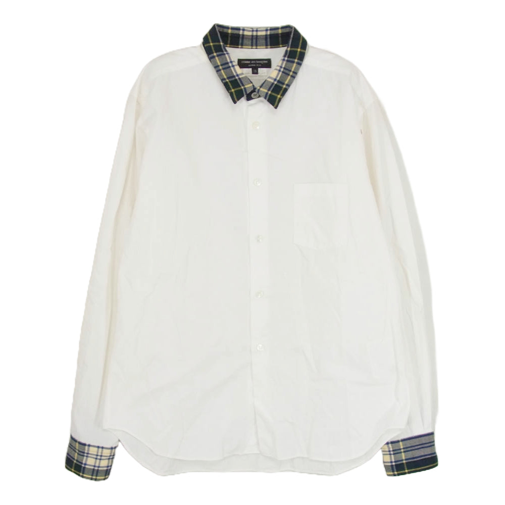 COMME des GARCONS HOMME コムデギャルソンオム 11AW PH-B007 デカダンス期 クレリック チェック切替 長袖 チェック シャツ ホワイト系 XS【中古】
