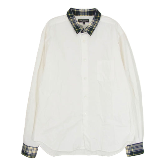 COMME des GARCONS HOMME コムデギャルソンオム 11AW PH-B007 デカダンス期 クレリック チェック切替 長袖 チェック シャツ ホワイト系 XS【中古】