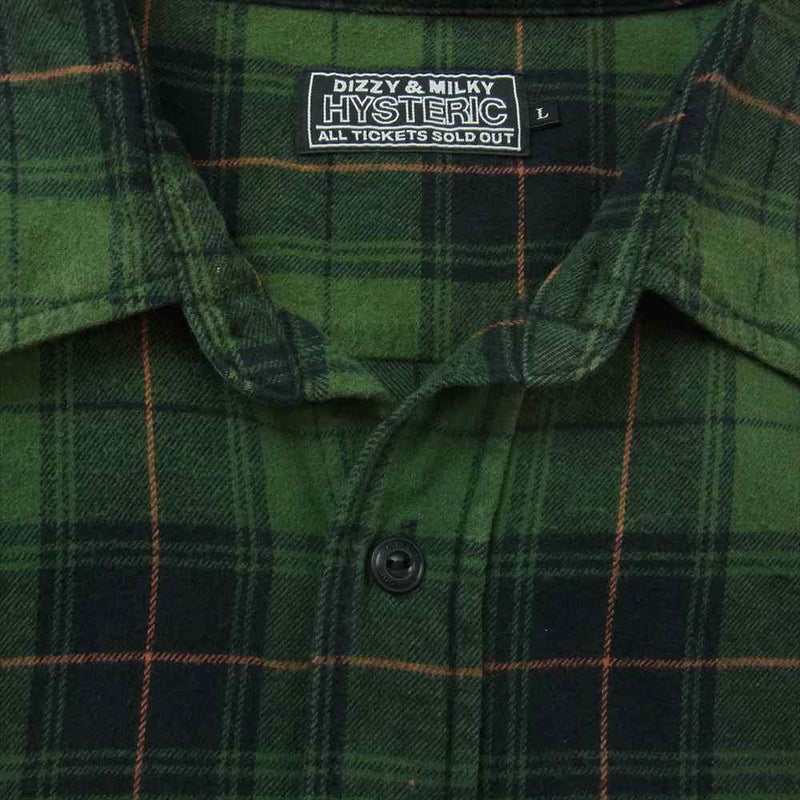 HYSTERIC GLAMOUR ヒステリックグラマー 23AW 02233AH09 SONIC YOUTH/100% DIRTY ビエラ チェック 長袖 シャツ グリーン系 L【中古】