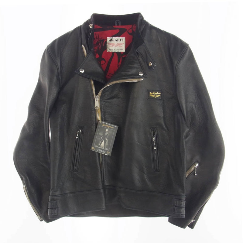 HYSTERIC GLAMOUR ヒステリックグラマー Lewis Leathers ルイスレザー 24SS 02241LB01 445 SUPER MONZA 裏地ガールプリント レザー ダブルライダース ジャケット ダークネイビー系 XL【中古】