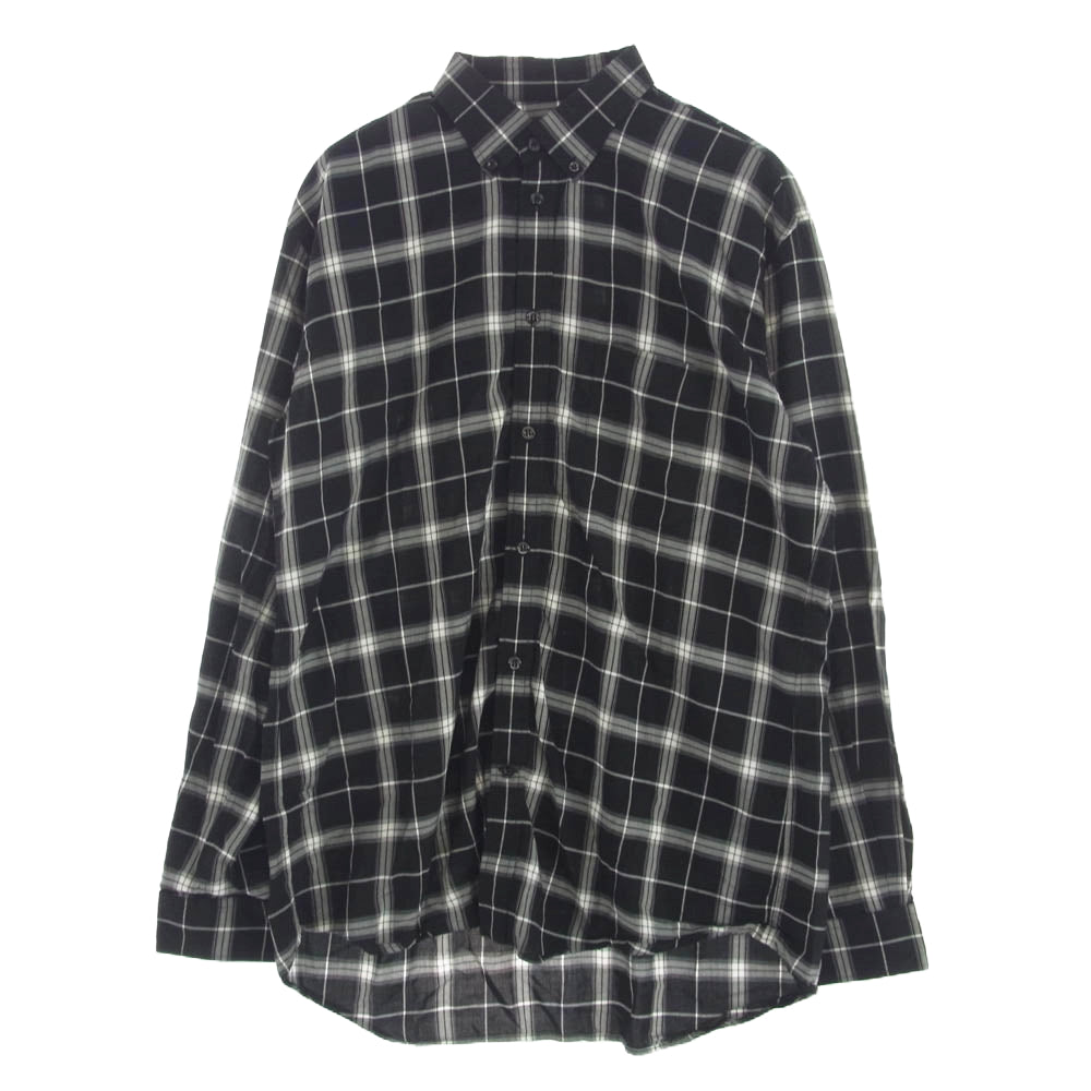 BALENCIAGA バレンシアガ 556878 TDM03 Back Logo Check L/S Shirt バックロゴ チェック 長袖 シャツ ブラック系 37【中古】