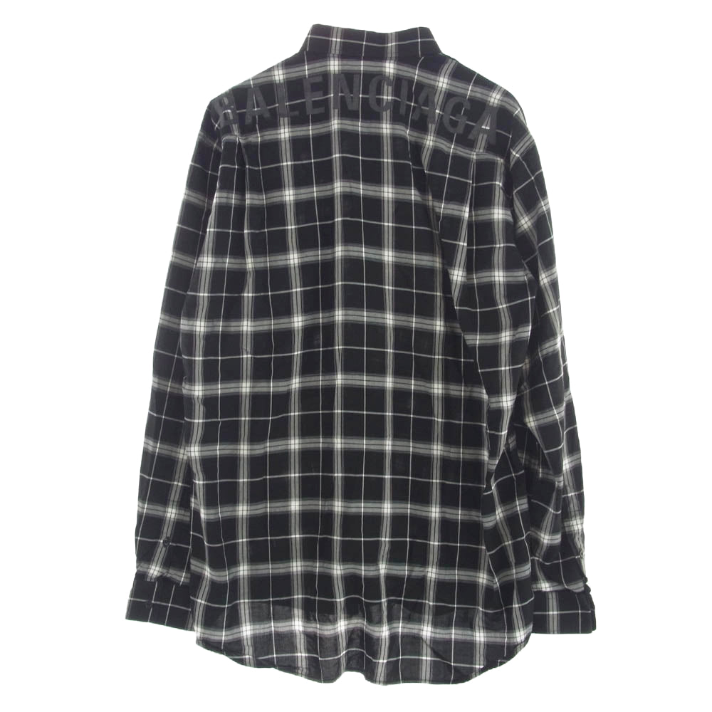 BALENCIAGA バレンシアガ 556878 TDM03 Back Logo Check L/S Shirt バックロゴ チェック 長袖 シャツ ブラック系 37【中古】