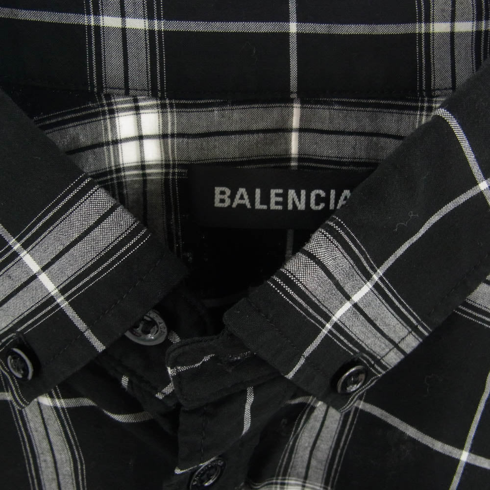 BALENCIAGA バレンシアガ 556878 TDM03 Back Logo Check L/S Shirt バックロゴ チェック 長袖 シャツ ブラック系 37【中古】