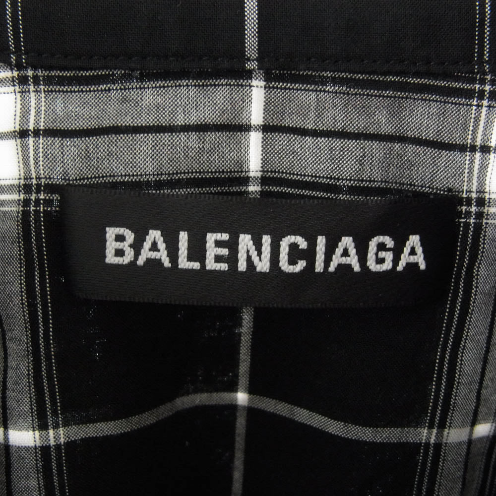 BALENCIAGA バレンシアガ 556878 TDM03 Back Logo Check L/S Shirt バックロゴ チェック 長袖 シャツ ブラック系 37【中古】
