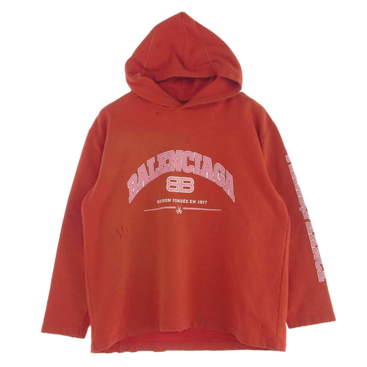 BALENCIAGA バレンシアガ 674986 TLVJ3 MAISON ワイド フィット プルオーバー パーカー レッド系 S【中古】