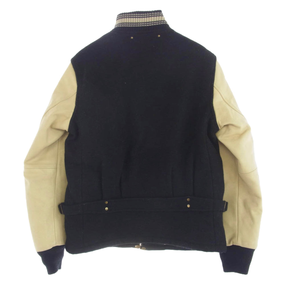 NEIGHBORHOOD ネイバーフッド 14AW 142TSNH-JKM05 VARSITY JACKET バーシティ ジャケット ウール レザー スタジャン ベージュ系 ブラック系 S【中古】