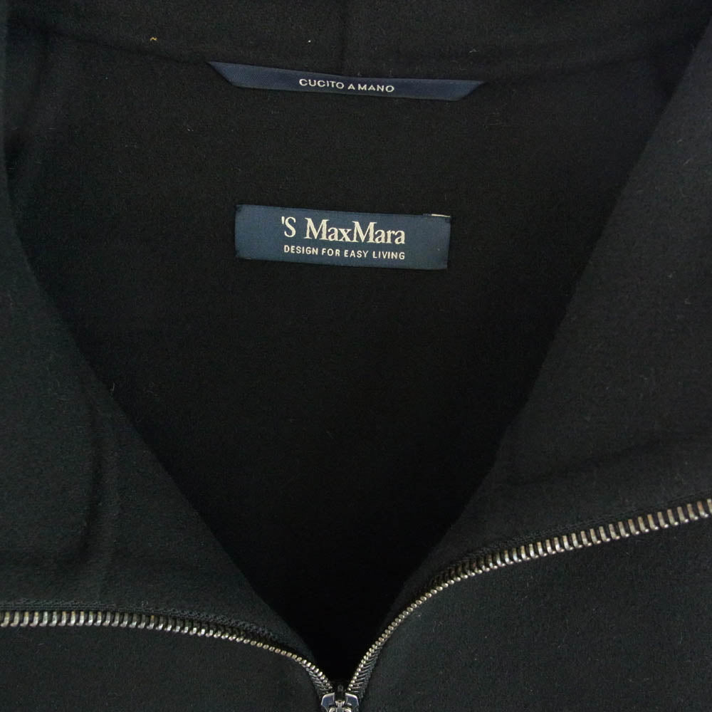 S Max Mara エスマックスマーラ 908601036 国内正規品 マックスマーラジャパンタグ ピュアヴァージンウール ジップ フーデッド コート ブラック系 34【中古】