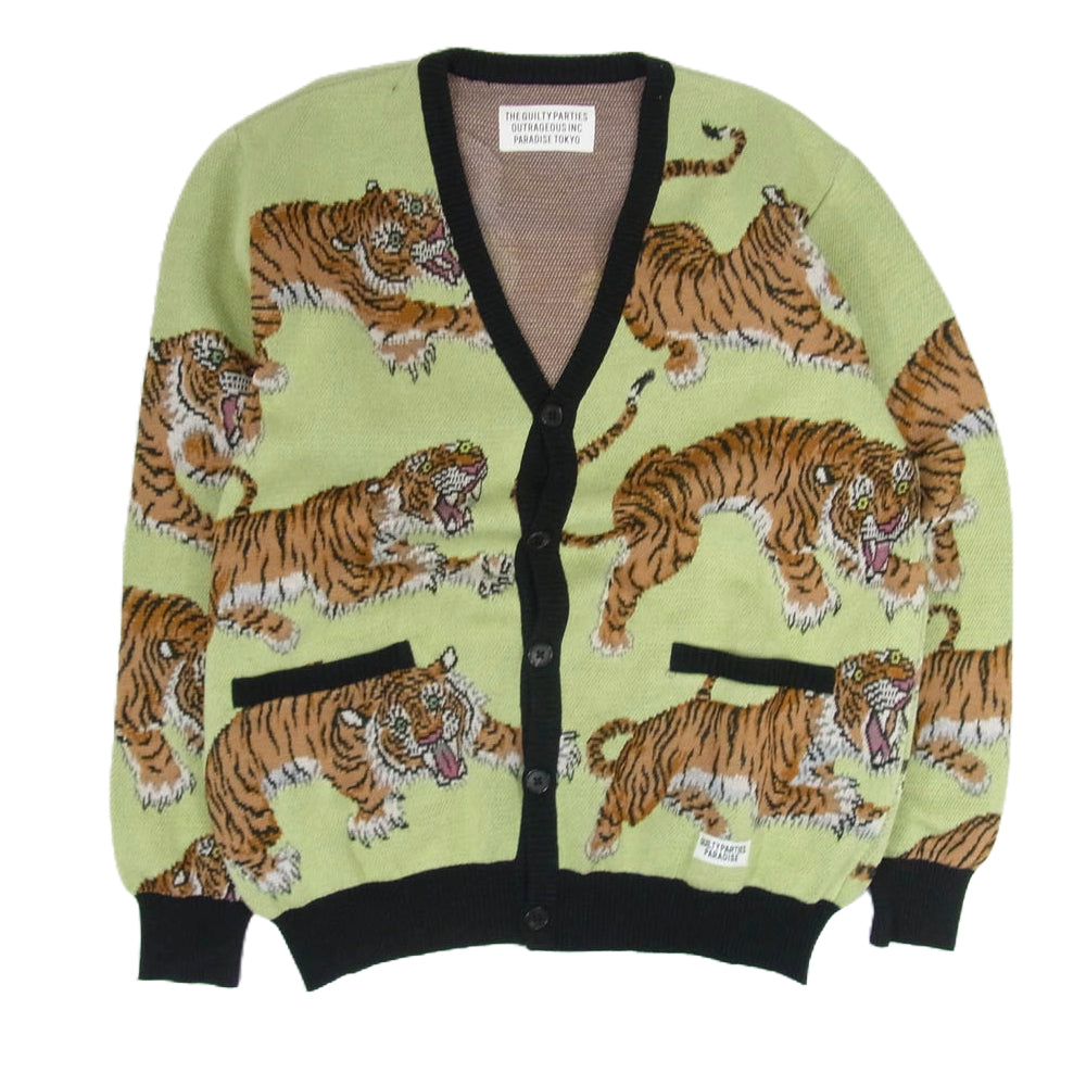 WACKO MARIA ワコマリア 24SS Tim Lehi Jacquard Cardigan ティムリーハイ タイガー デザイン コットン カーディガン ライトグリーン系 M【中古】