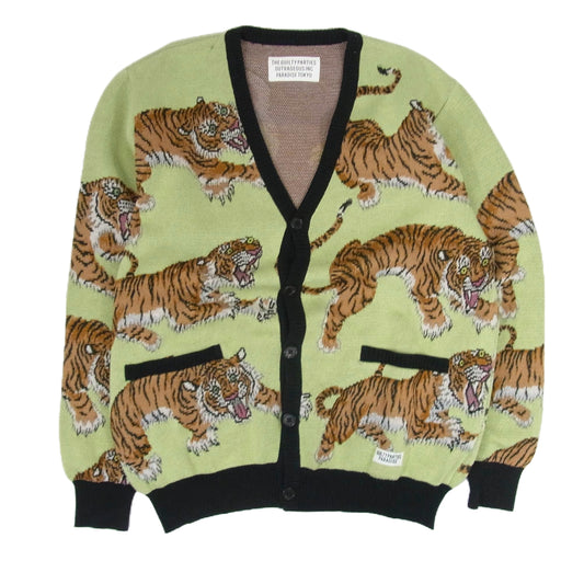 WACKO MARIA ワコマリア 24SS Tim Lehi Jacquard Cardigan ティムリーハイ タイガー デザイン コットン カーディガン ライトグリーン系 M【中古】