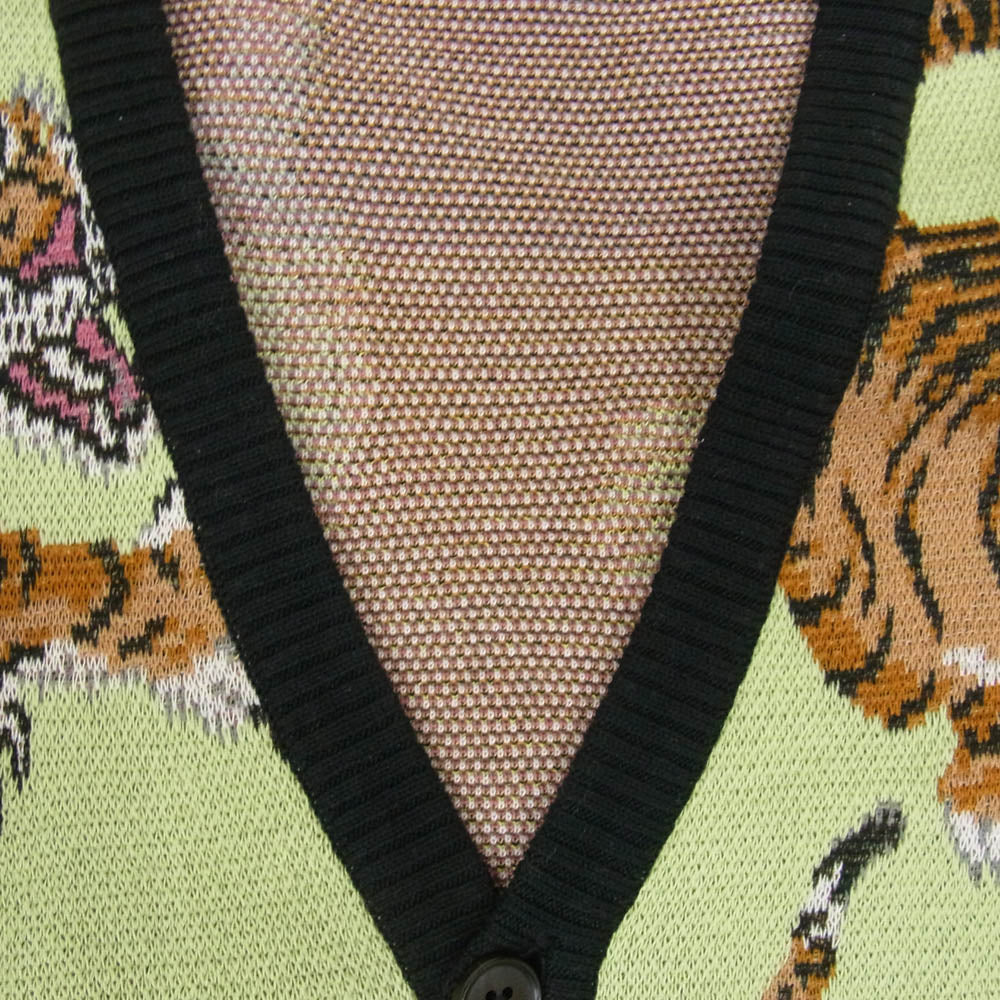WACKO MARIA ワコマリア 24SS Tim Lehi Jacquard Cardigan ティムリーハイ タイガー デザイン コットン カーディガン ライトグリーン系 M【中古】