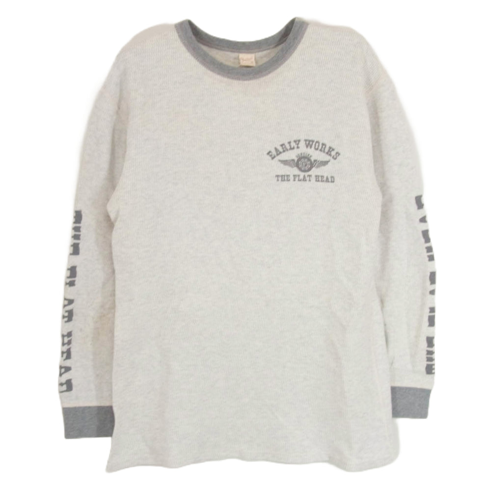 THE FLAT HEAD ザフラットヘッド EARLY WORKS バック ロゴ サーマル 長袖 Tシャツ ホワイト グレー系 42【中古】