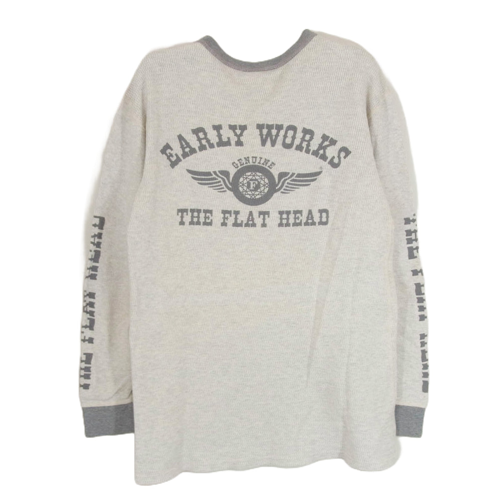 THE FLAT HEAD ザフラットヘッド EARLY WORKS バック ロゴ サーマル 長袖 Tシャツ ホワイト グレー系 42【中古】
