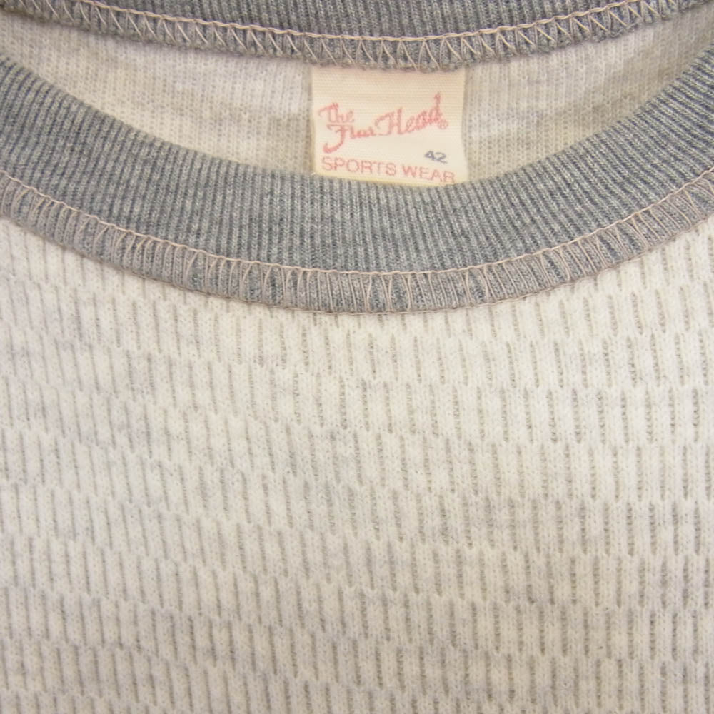THE FLAT HEAD ザフラットヘッド EARLY WORKS バック ロゴ サーマル 長袖 Tシャツ ホワイト グレー系 42【中古】