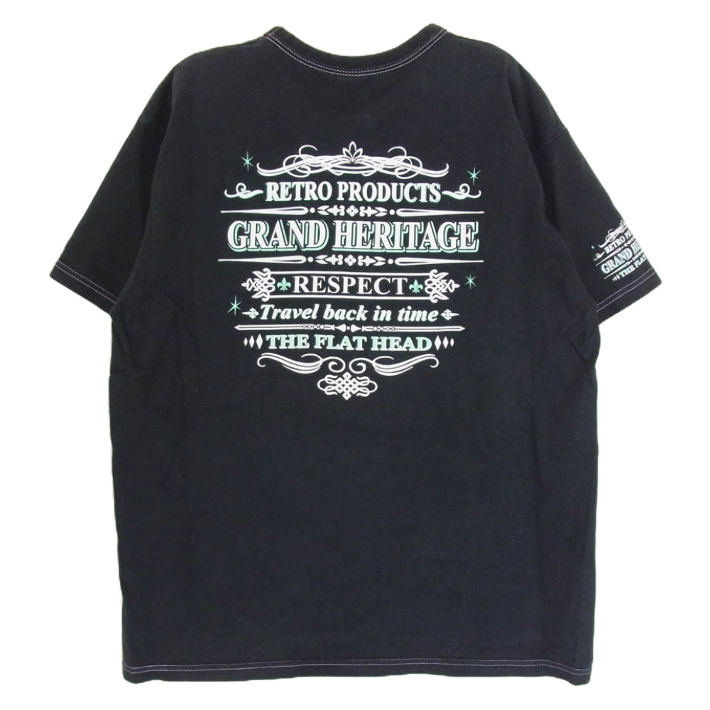 THE FLAT HEAD ザフラットヘッド GRAND HERITAGE ロゴ バック プリント 半袖 Tシャツ ブラック系 42【中古】