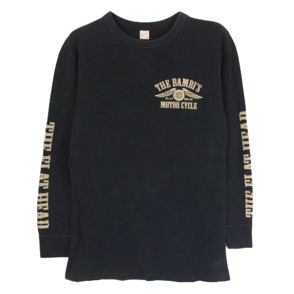 THE FLAT HEAD ザフラットヘッド BAMBIS バック ロゴ プリント サーマル カットソー 長袖 Tシャツ ブラック系 40【中古】