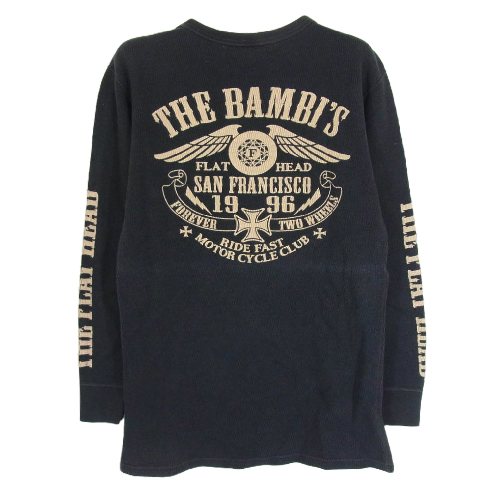 THE FLAT HEAD ザフラットヘッド BAMBIS バック ロゴ プリント サーマル カットソー 長袖 Tシャツ ブラック系 40【中古】