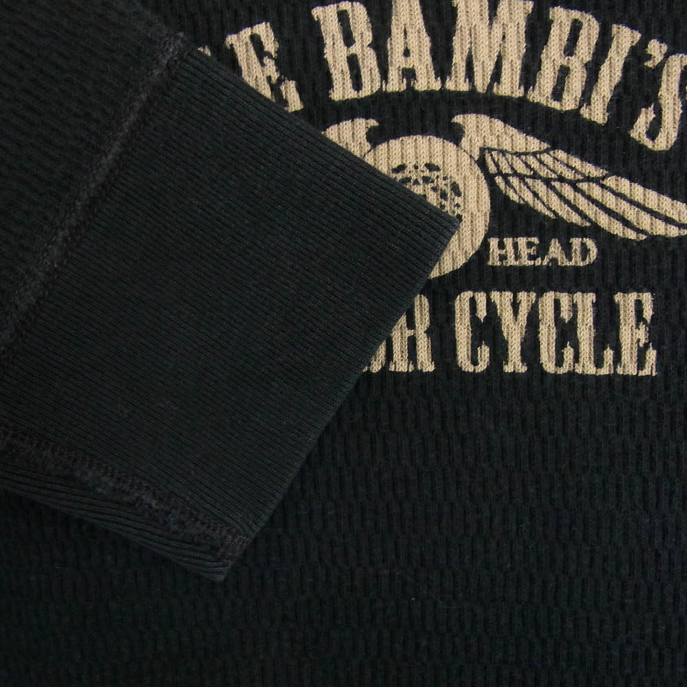 THE FLAT HEAD ザフラットヘッド BAMBIS バック ロゴ プリント サーマル カットソー 長袖 Tシャツ ブラック系 40【中古】