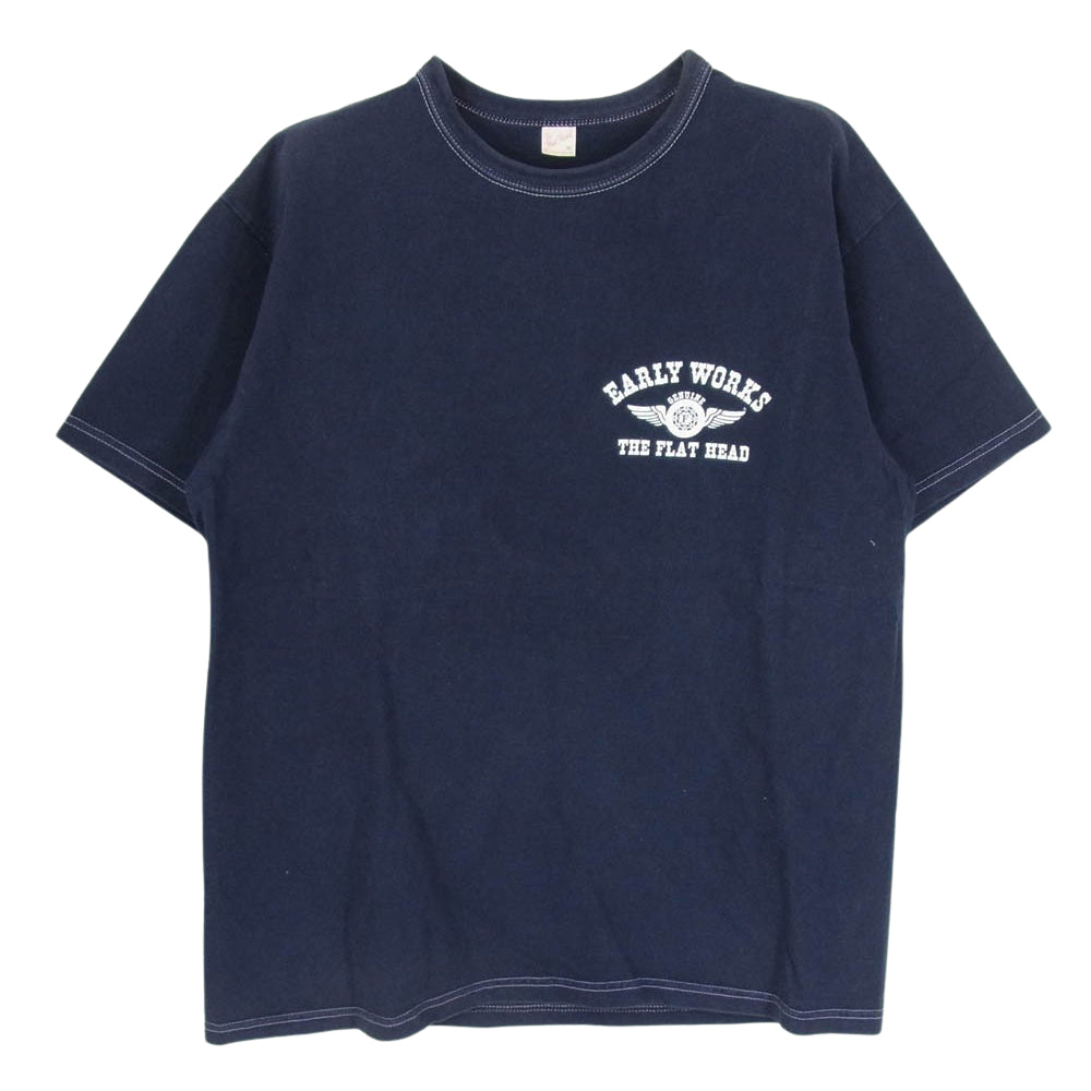 THE FLAT HEAD ザフラットヘッド EARLY WORKS ロゴ バック プリント 半袖 Tシャツ ネイビー系 42【中古】