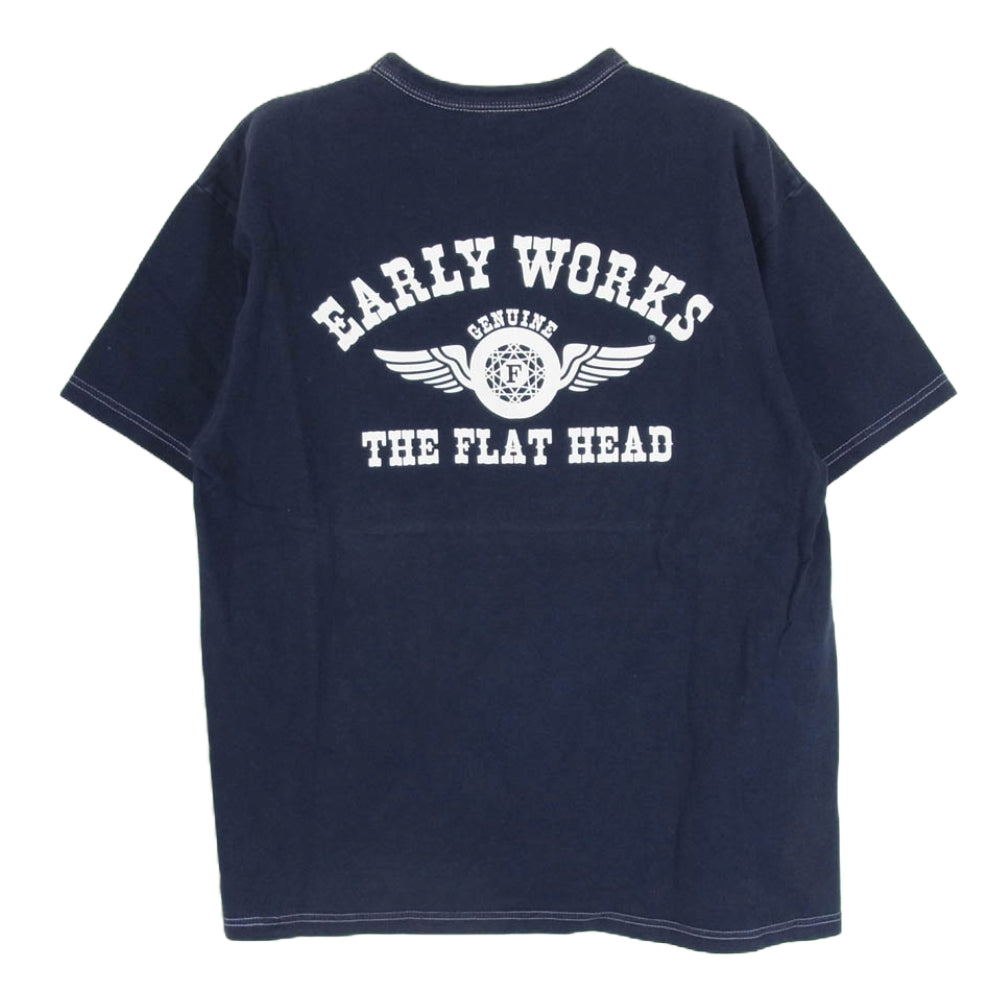 THE FLAT HEAD ザフラットヘッド EARLY WORKS ロゴ バック プリント 半袖 Tシャツ ネイビー系 42【中古】