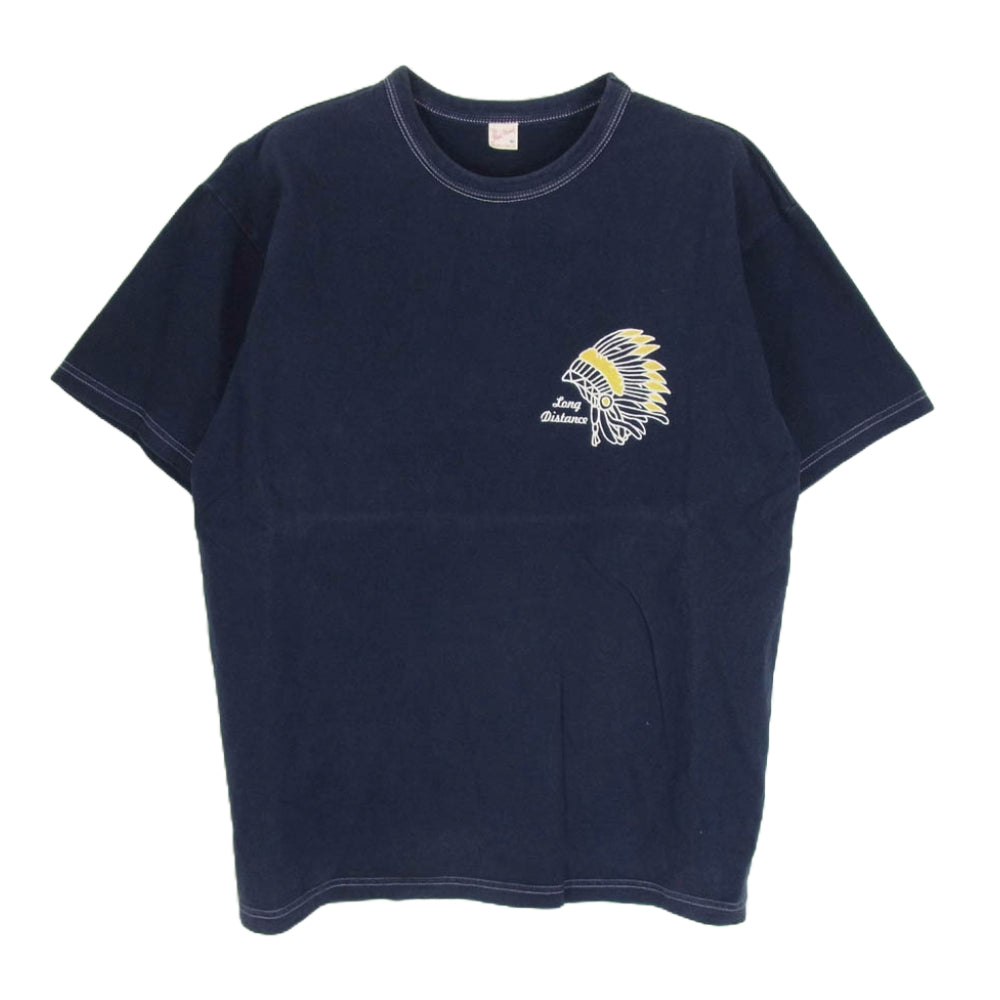 THE FLAT HEAD ザフラットヘッド MOTORCYCLE RACE モーターサイクル バック ロゴ 半袖 Tシャツ ネイビー系 42【中古】