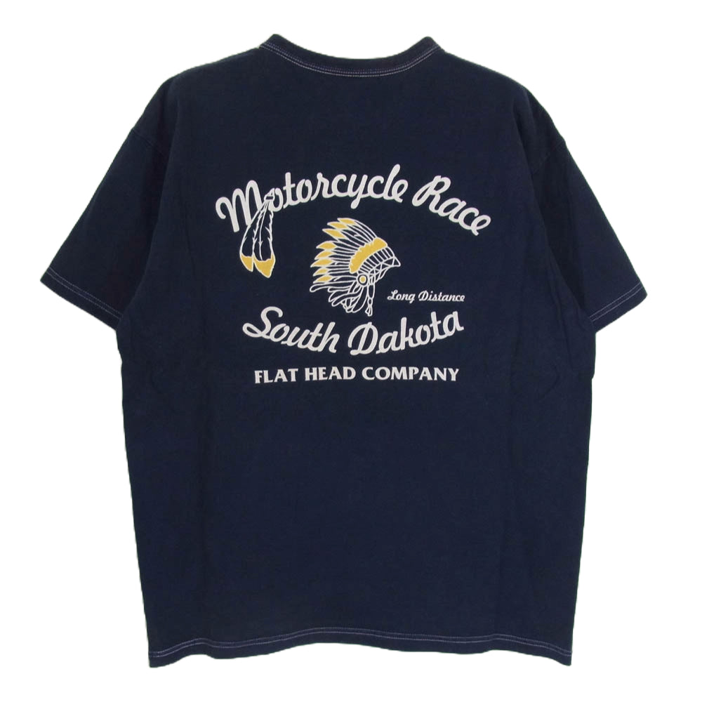 THE FLAT HEAD ザフラットヘッド MOTORCYCLE RACE モーターサイクル バック ロゴ 半袖 Tシャツ ネイビー系 42【中古】