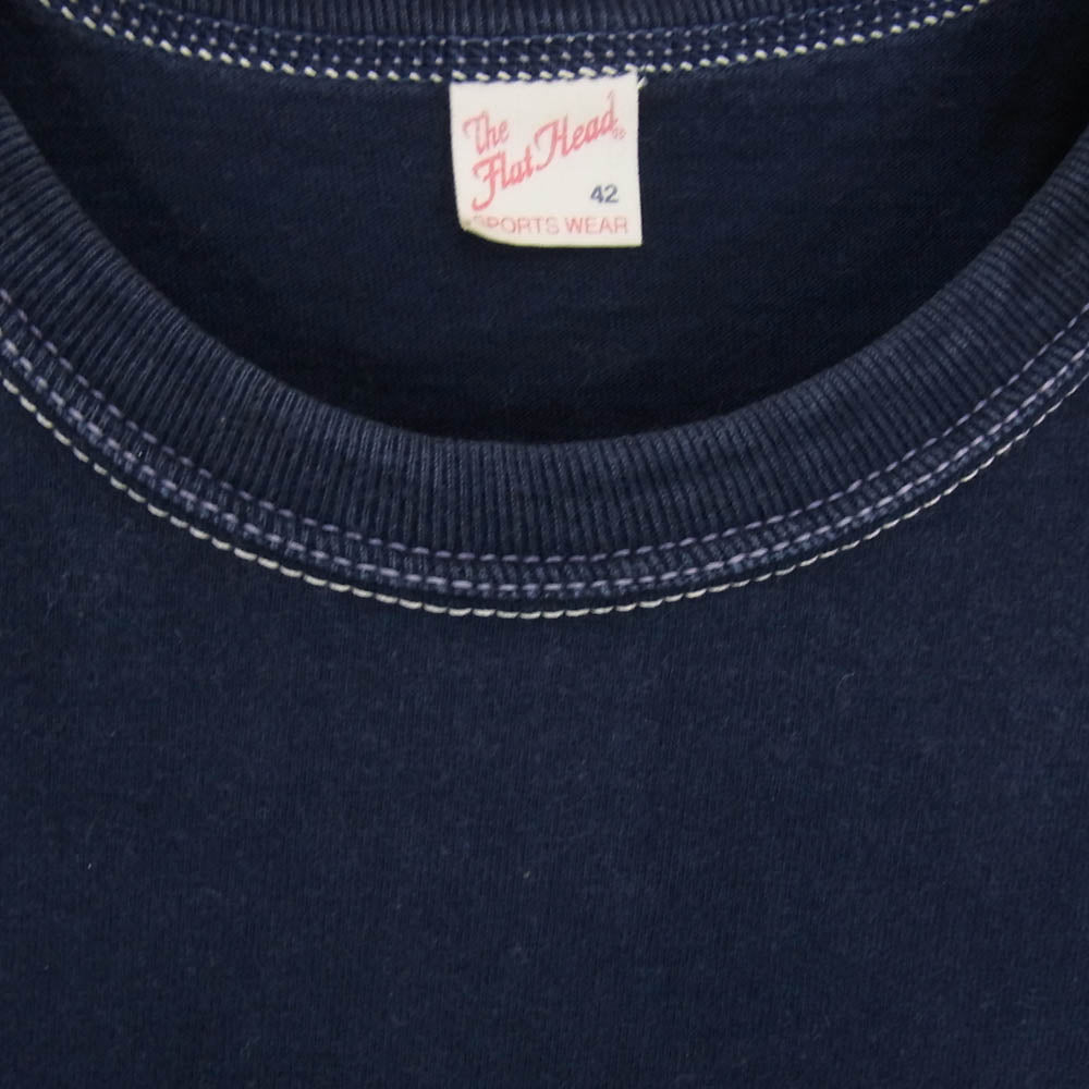 THE FLAT HEAD ザフラットヘッド MOTORCYCLE RACE モーターサイクル バック ロゴ 半袖 Tシャツ ネイビー系 42【中古】