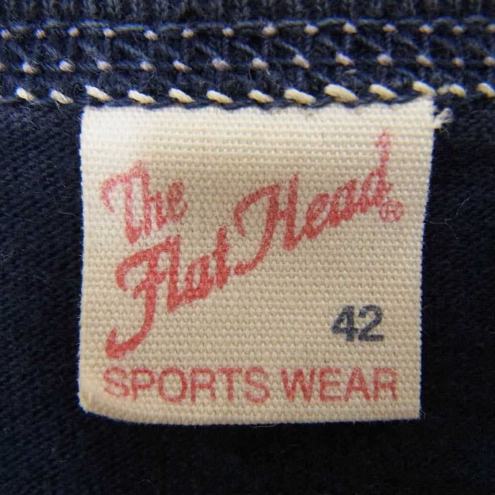 THE FLAT HEAD ザフラットヘッド MOTORCYCLE RACE モーターサイクル バック ロゴ 半袖 Tシャツ ネイビー系 42【中古】